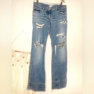 Vtg Dolce & Gabbana Denim Blue Flare Wide Leg Jeans with Distressing Vintage